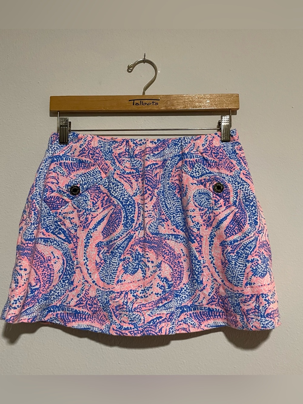 Lilly Pulitzer Madison Coastal Blue and Pink Maybe Gator Skirt Skort, Size M